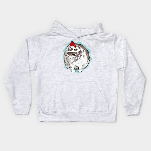 Cat with a Chicken Hat Kids Hoodie by castrocastro